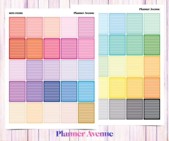 School Stickers, Lined Paper Stickers, Pastel Stickers, Full Box Printable Stickers, Weekly Life Planner Stickers, Functional, Note Stickers