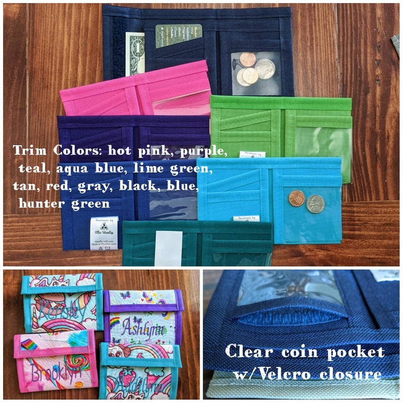 Girls Wallets W/clear Coin Pocketvelcro Closure Etsy