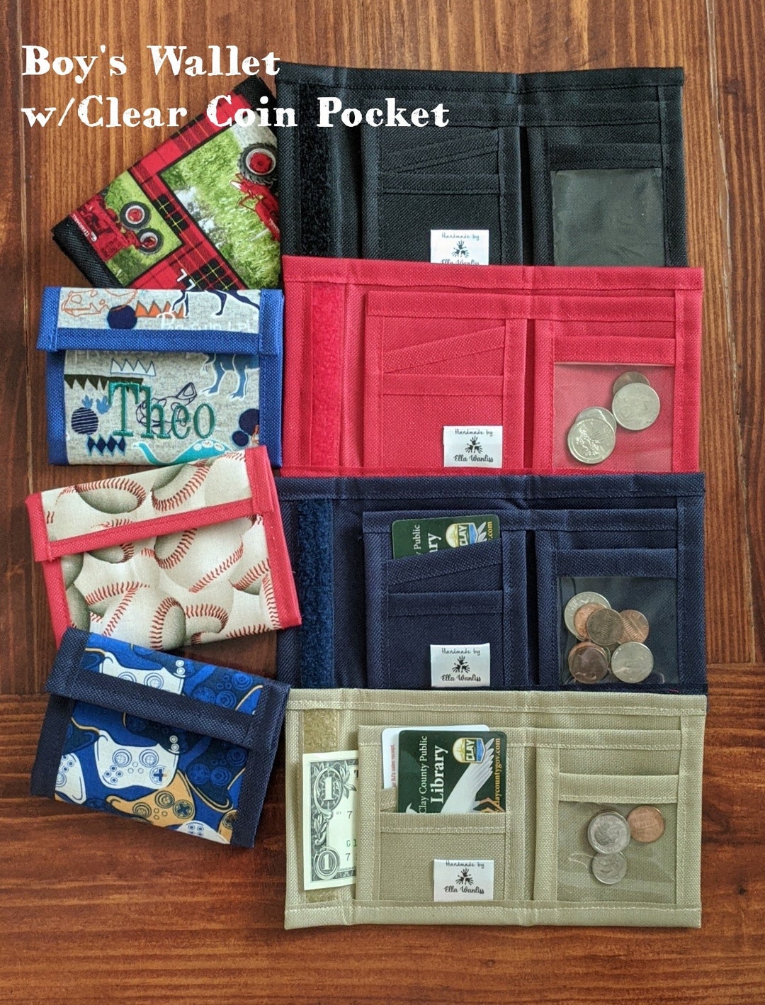 Boys Wallet W/clear Coin Pocket Velcro Closure. Etsy