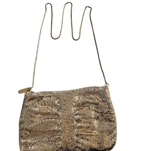Vintage Gold Mesh Beaded Purse Made in Hong Kong Satin Interior