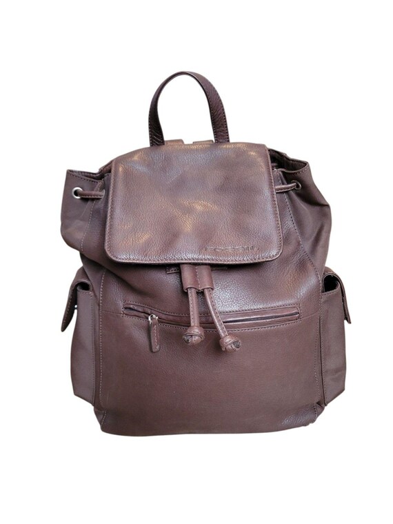 Fossil Soft Leather Backpack Brown Travel Bag Flap Front  display picture 1