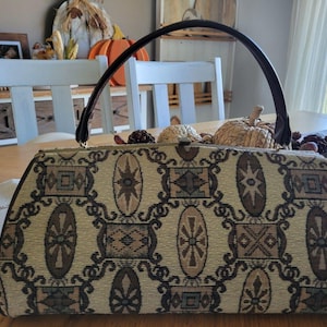 Vintage TAPESTRY Purse Handbag 60s Grannycore Neutral Colors Marked Letter A