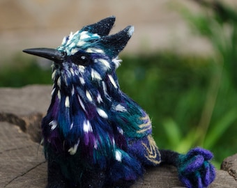 Needle Felted Griffin Starling Sculpture: Fantasy animal art