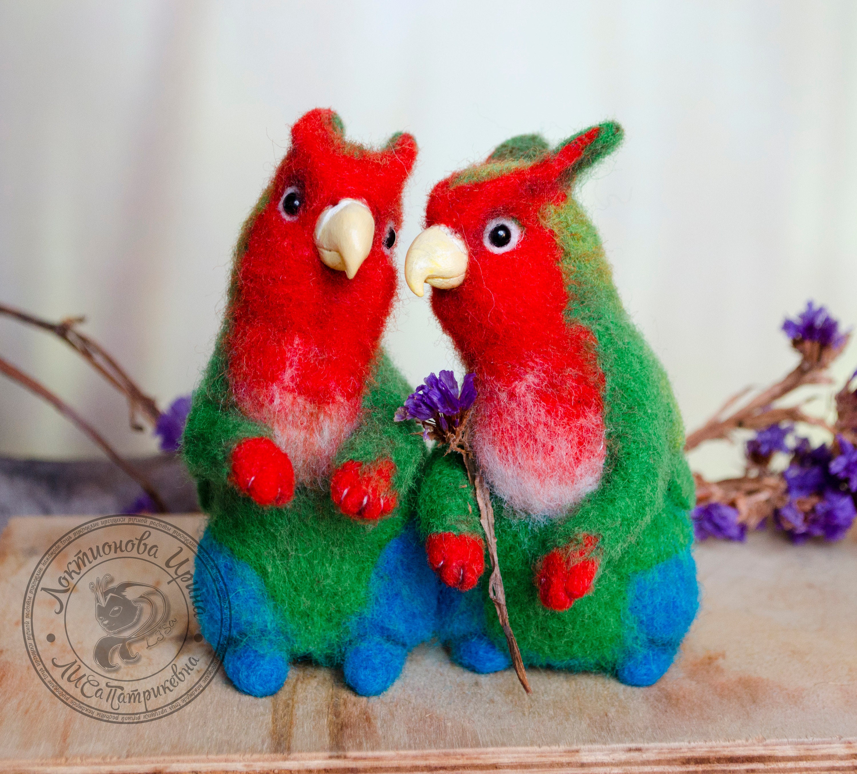 Felted Griffin Lovebirds: Wool Sculpture, Collectible Toy Pair