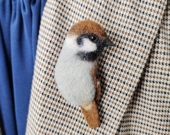Sparrow Brooch Felting Jewelry Felted Bird Autumn Decor