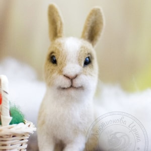 Needle Felted Rabbit Sculpture: Handmade Wool Bunny Decor (5&quot;x3&quot;)