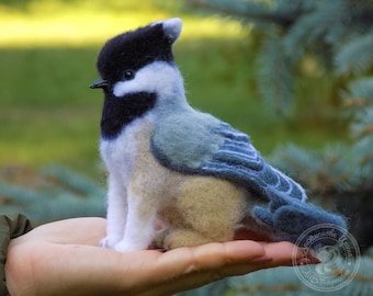 Needle Felted Chickadee Art Doll: Fantasy animal Sculpture