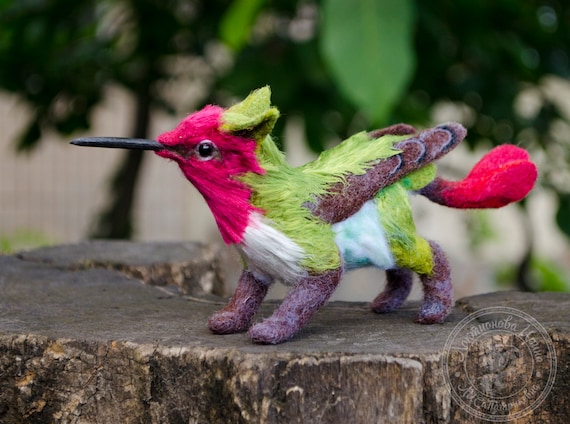 Felted Griffin-hummingbird Sculpture: Fantasy Animal Art Doll