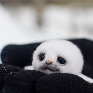 Needle Felted Baby Fur Seal Sculpture: Handmade Wool Miniature