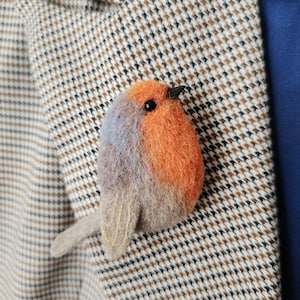 Needle Felted Brooch Robin Bird Felting Realistic Bird Jewelry Autumn Wool Accessory Wool Replica Lapel Pin by LISaFeltStories
