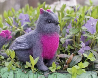 Needle Felted Griffin: Pink Robin Fantasy Animal, Australian Bird Decor