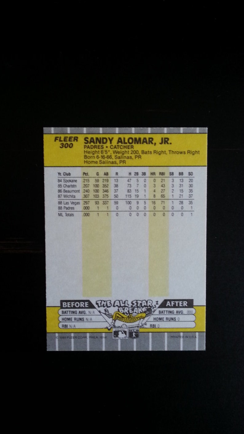 1989 Fleer Sandy Alomar # 300 Card DOB Error 06181966 MNM