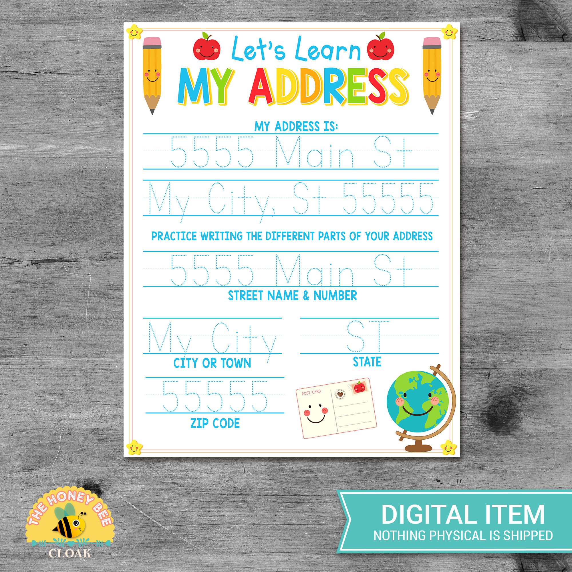 Learn to Write Home Address  Writing Worksheet Printable  Practice  Handwriting  Homeschool Printable Kindergarten Preschool Pre-K Boy