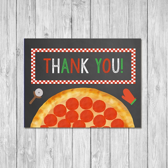 Pizza Party Thank You Card Birthday Chalkboard Pizza Etsy