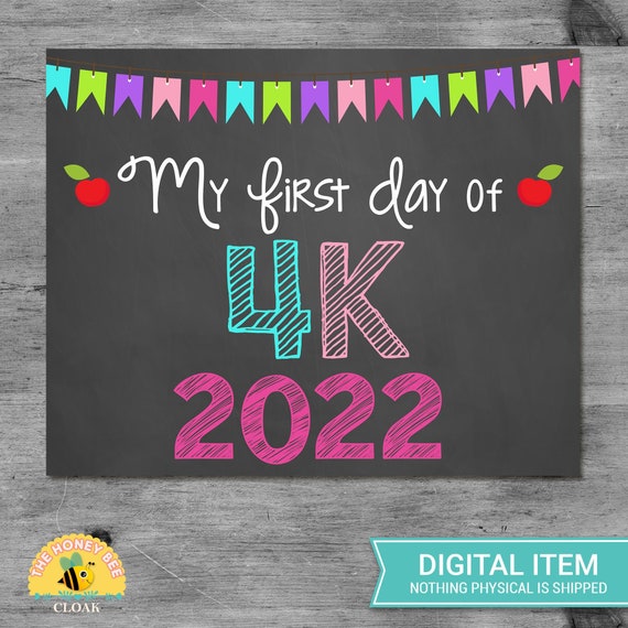 First Day of 4K 2022 Chalkboard Sign Printable Photo Prop - Etsy