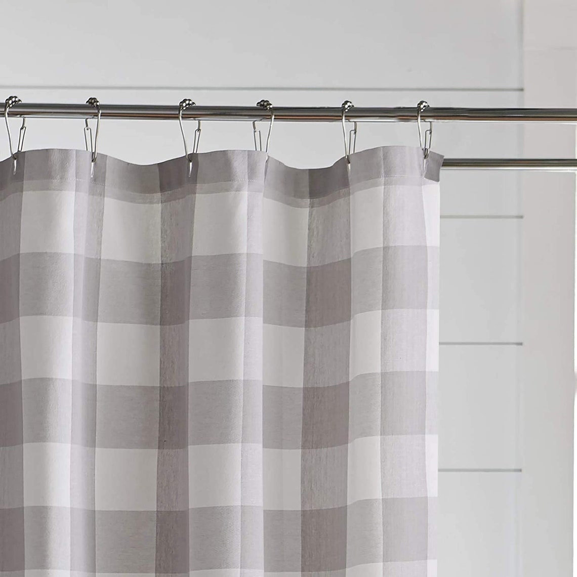 Buffalo Check Shower Curtain Cotton Blend Plaid Woven Texture Etsy