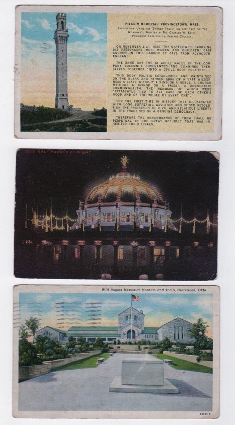 Minnesota Michigan 4 are linen 1912-1944 Travel Oklahoma New York Lot of 10 vintage postcards North and South Carolina Massachusets