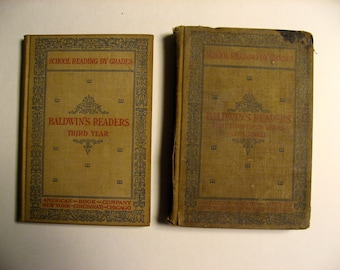 Baldwin's Readers set of 2 antique school books. Third Year and Fourth & Fifth Years combined. 1897 hardcover book set