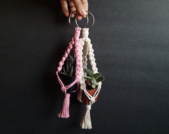 Macrame Small Succulent Plant Hanger | Hanging planter | Car Mirror Hanging |  | Air Succulent Hanger | Plant Lover Gift | Handmade