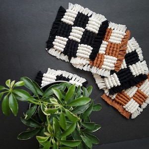Macrame Coasters | Accent coaster | Plant Candle Coffee Tea Round Coaster | Mug Rug | Kitchen Home Table Decor | Gifts | Boho | Checkered