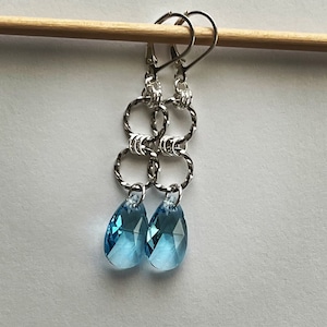 Swarovski Crystal Aquamarine Teardrop dangle Earrings