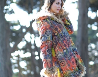 Solar Eclipse Unisex Festival Coat Costume Burning Faux Fur Bohemian Man Hippie Festival  Clothing Men's Fur Coat Mens Jacket