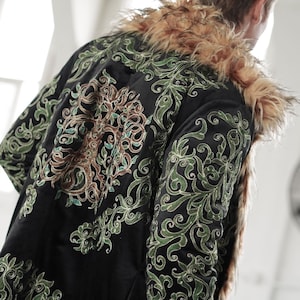 The TREE Embroidery Ethnic Unique Festival Fake Faux Fur Coat Clothing Sultan Boho Bohemian Tribal Burning Jacket Fur Mens Man