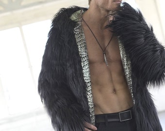 Black Wolf Faux Fur Coat: Burning Man Festival Fashion