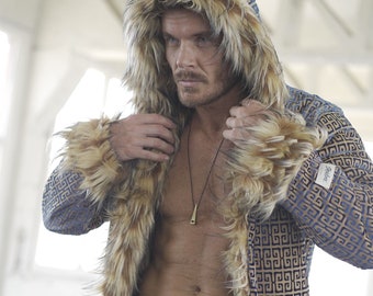 Reversible Desert Fox Faux Fur Coat: Burning Man Festival Fashion