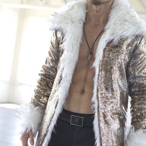 Gold Disco Sequin Faux Fur Coat: Burning Man Rave Jacket