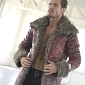 Rusty Bear Fur Burning Man Costumes Tribal Festival Men Clothing Coat Festival Jacket Faux Fur Playa Coat Festival Clothing Men