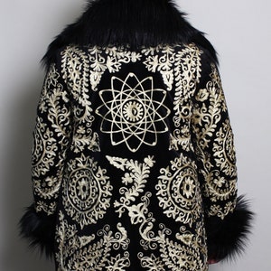 Uzbek Traditional Embroidery Ethnic Festival Fake Faux Fur Coat Clothing Sultan Boho Bohemian Tribal Burning Jacket Fur Mens Man