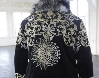 SUN&MOON Embroidery Faux Fur Coat: Reversible Festival Jacket