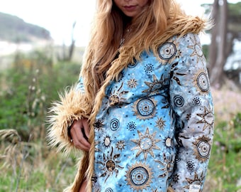 Oregon Eclipse Manteau de festival Burning fausse fourrure Boho Funky Man Disco Festival Vêtements de mode Manteau de fourrure pour hommes Veste Symbiosis