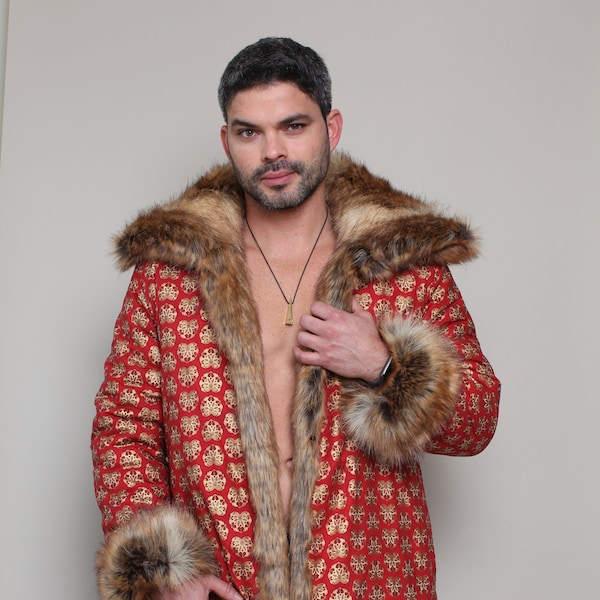 Mayan Red Fox Burning Man Festival Faux Fur Coat Reversible Tribal Ethnic Fashion Ropa Playa Chaqueta Hombres Piel Traje Shuba Diseños