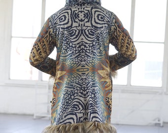 Shaman Spirit Faux Fur Coat: Tie Dye Lining, Festival Rave Duster