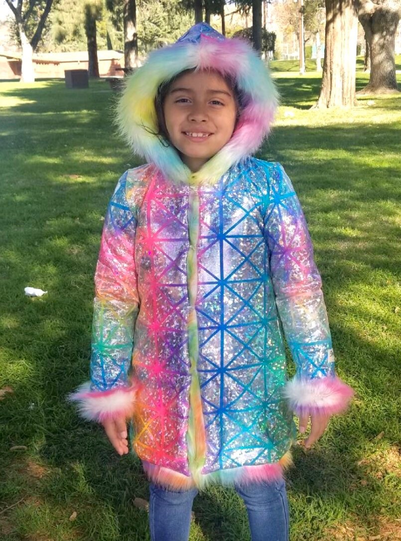 rainbow faux fur jacket