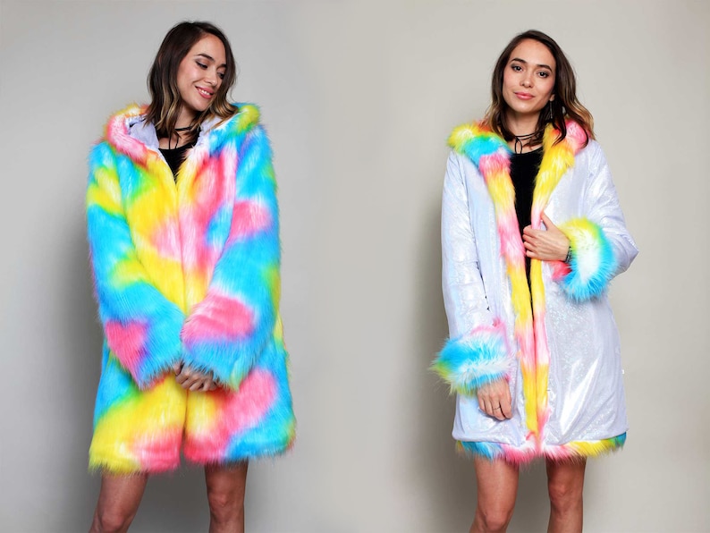 Rainbow Pride Unicorn Festival Birthday Gift Costume Playa Coat Colorful Outfits Fake Fur Shiny Jacket Clothing Women Rave image 10