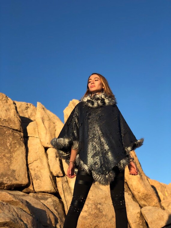 faux fur poncho wrap