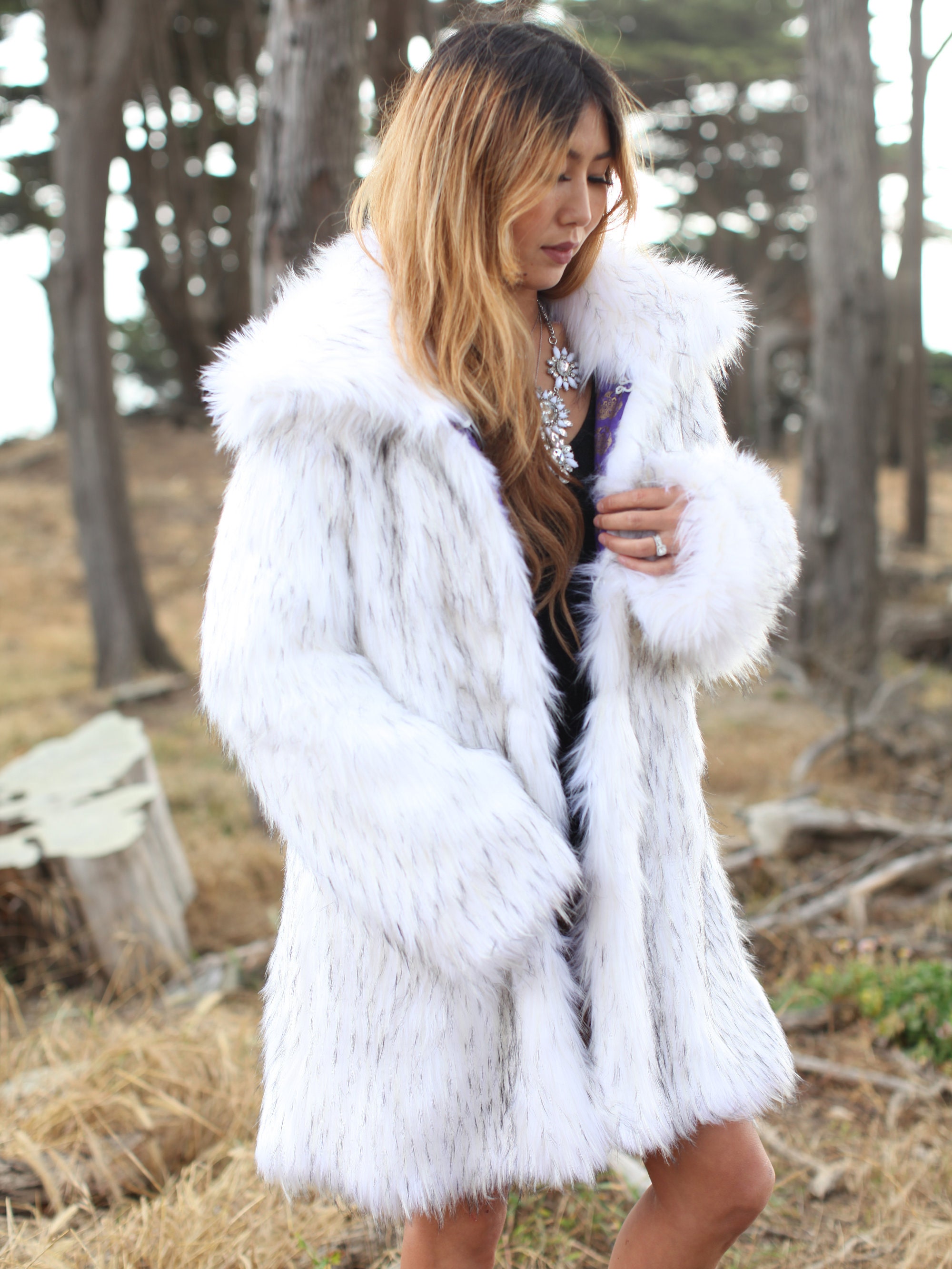 Reversible Faux Fur Festival Jacket: Sacred Purple & White Boho