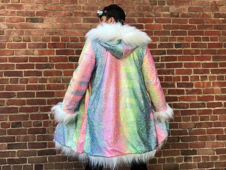 Unicorn Smile Faux Fur Coat White Shiny Rainbow Boho Disco Man - Etsy