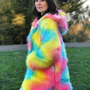 Rainbow Pride Unicorn Festival Birthday Gift Costume Playa Coat Colorful Outfits Fake Fur Shiny Jacket Clothing Women Rave image 5