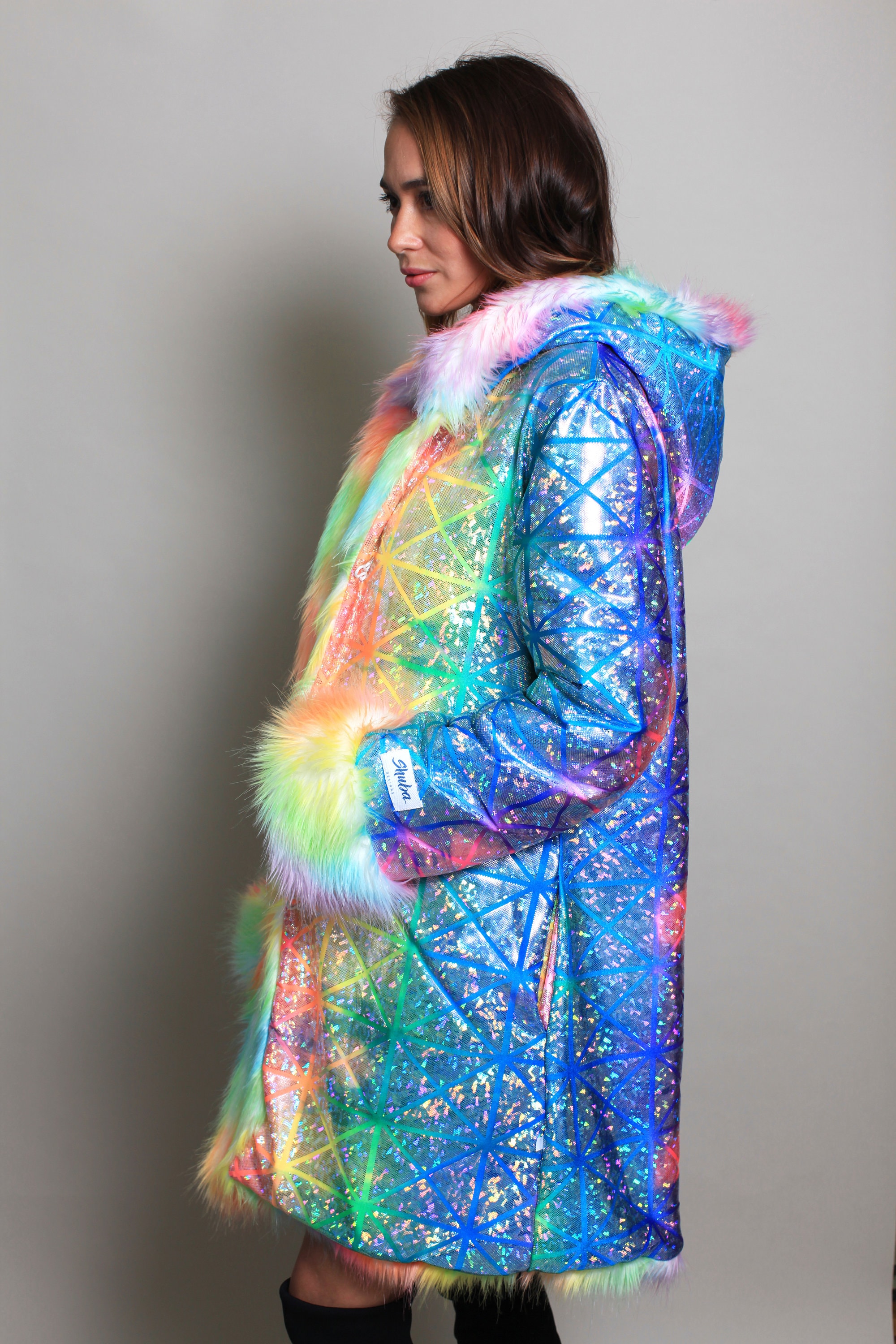 Glossy Rainbow Festival Fur Coat Faux Boho Reversible Cape | Etsy