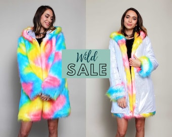 Rainbow Pride Unicorn Festival Birthday Gift Costume Playa Coat Colorful Outfits Fake Fur Shiny Jacket Clothing Women Rave