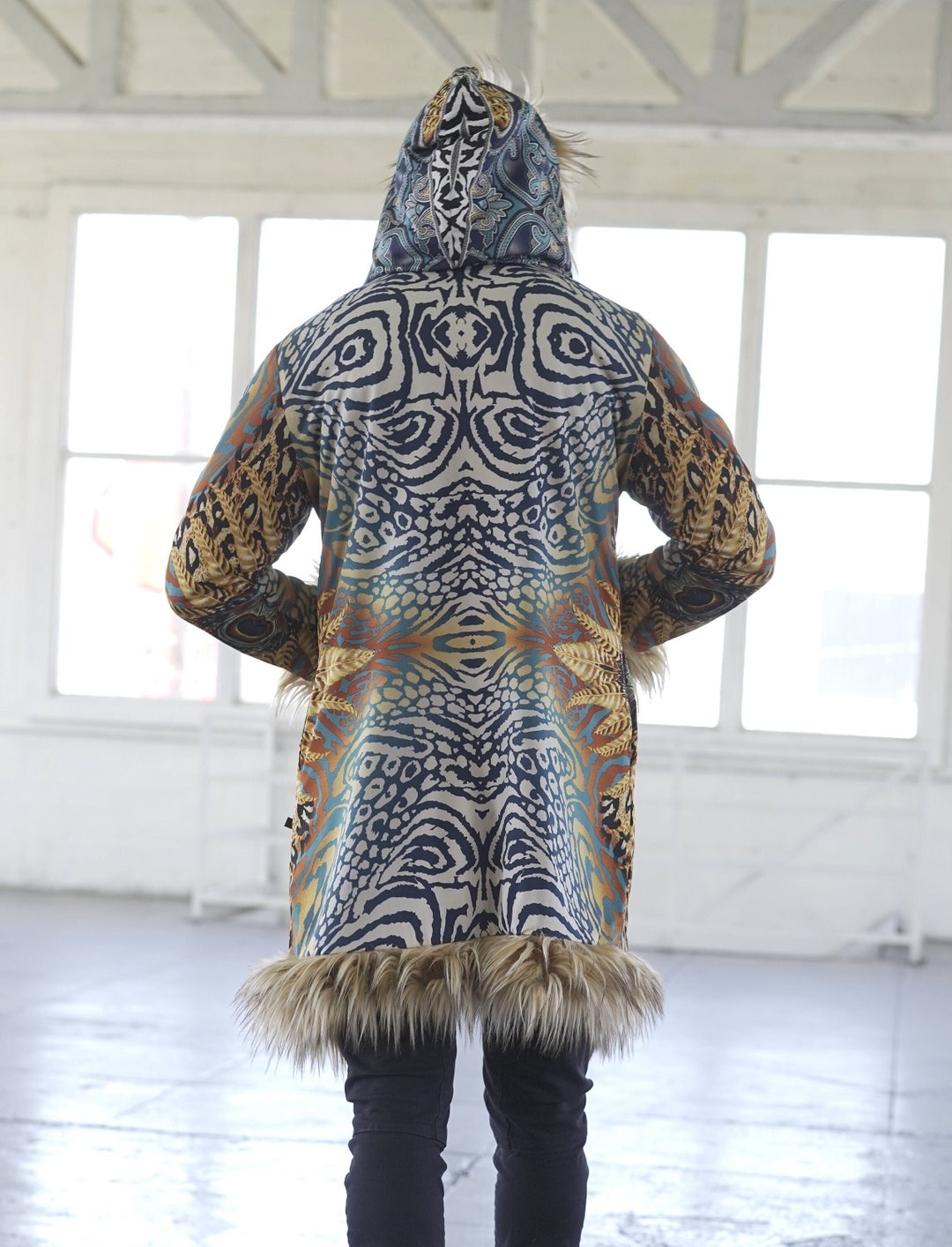 Reversible Faux Fur Coat: Tie Dye Lining, Festival Rave Duster - Etsy