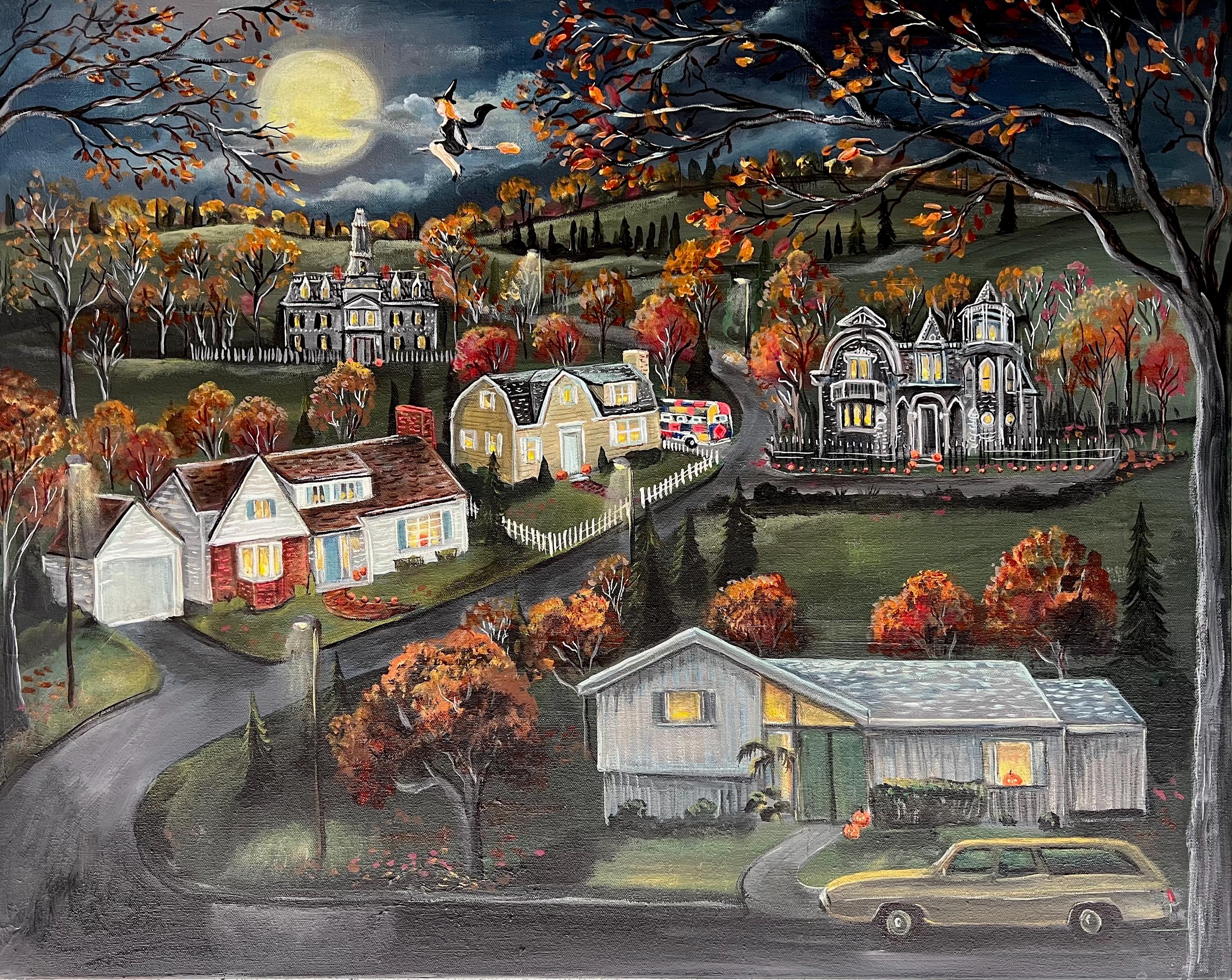 TV Town Trick or Treat , Original Oil on Canvas - Etsy Israel