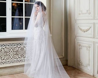 Plain Tulle Wedding Veil in Most Popular Sizes/Handmade Bridal Veil in White or Ivory Colors/Custom Design Made to Order