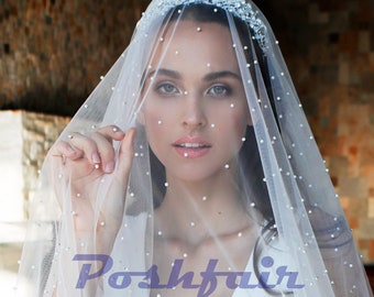 Bridal Veil with Pearls Double Layer Veil with Blusher Tulle