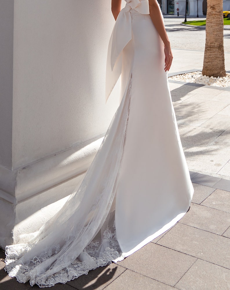 Celine Fit & Flare Lace Mikado Wedding Dress with Chapel | Etsy