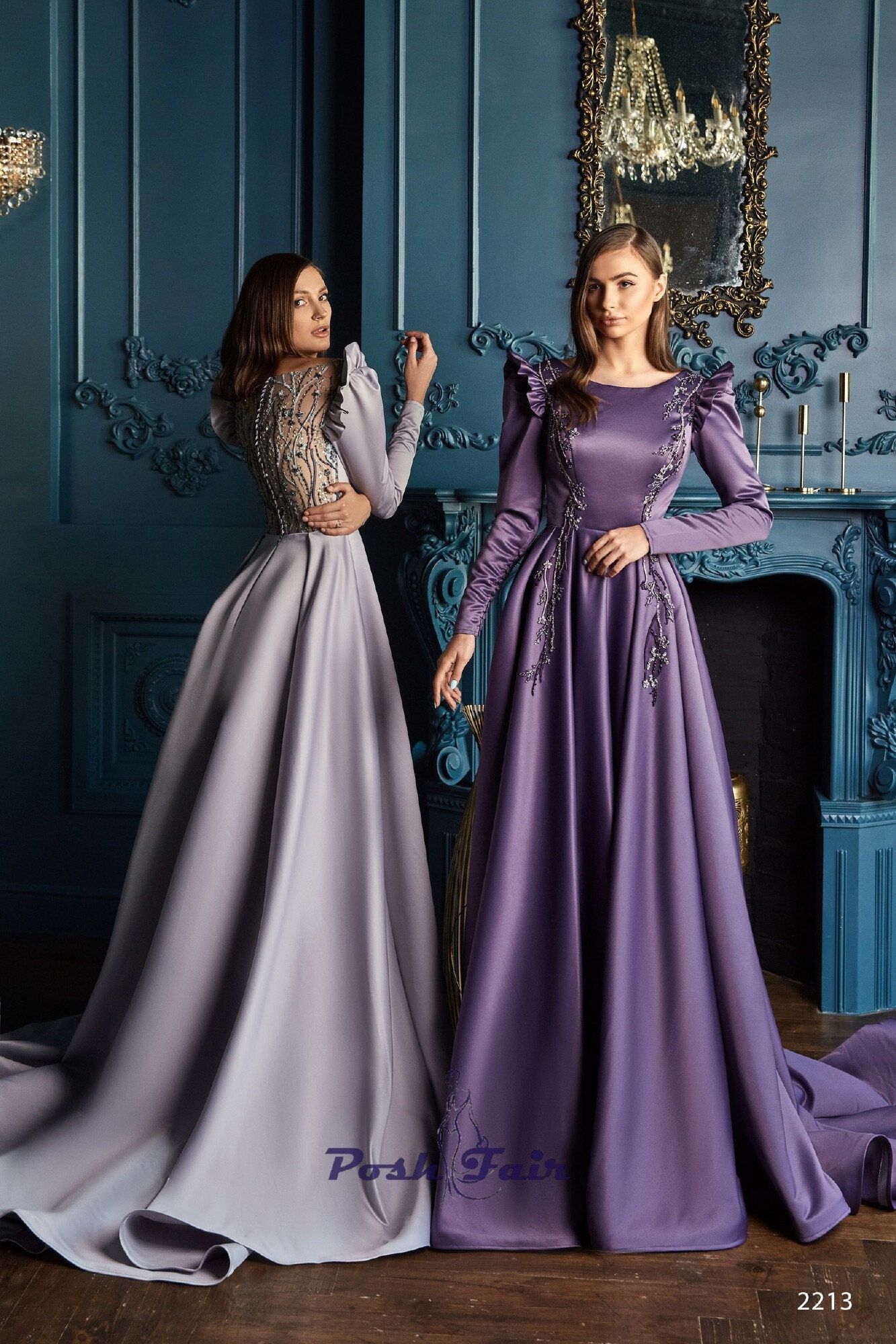 Chic Long Sleeves Deep V-Neck Prom Party GownsSlit Party Gowns – Ballbella-demhanvico.com.vn